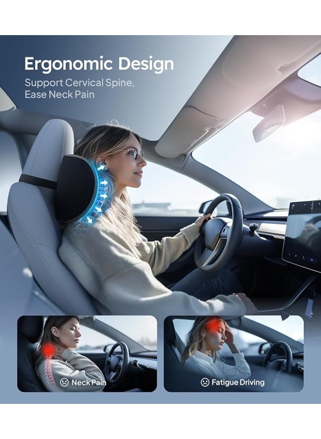 2026 Upgraded Memory Foam Car Headrest Pillow Set - Pressure-Relief and Odorless Neck Support with Adjustable Straps - 100% Pure Memory Foam - 2-Piece Set - Image 3